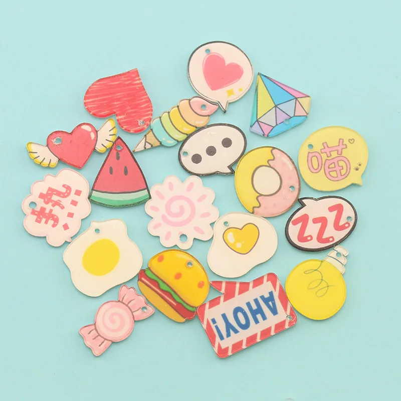 Double Acrylic Heart Burger Omelette Set Resin Crafts Watermelon Key Chains Earrings Charms Pendant for Decoration
