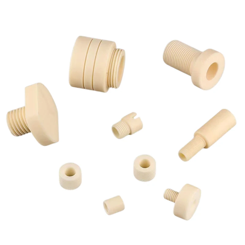 Custom machining of various precision ceramic parts ceramic nozzle screws of aluminum oxide zirconia and silicon nitride.