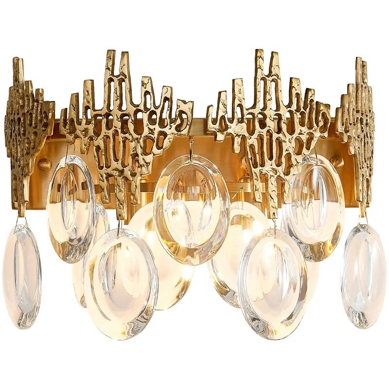 post morden light luxury living room original background new style crystal all copper bed room night stand light