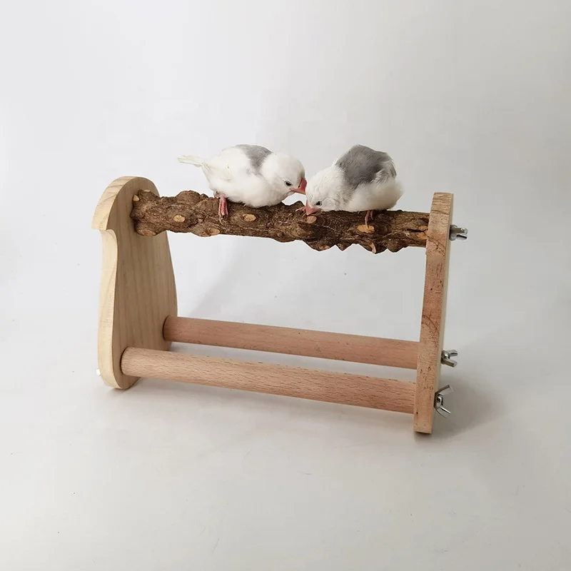 Hot sales refined portable parrot bird perch stand playground tripod wood perch gym pet toys for small cockatiels