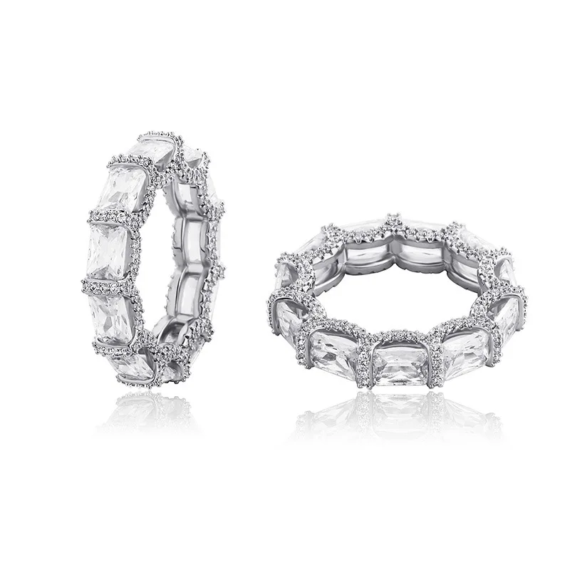 New trend Hip Hop Jewelry 18K gold-plated Baguette Ring ice out CZ Cubic zirconia Ring multi-color diamond ring for men women