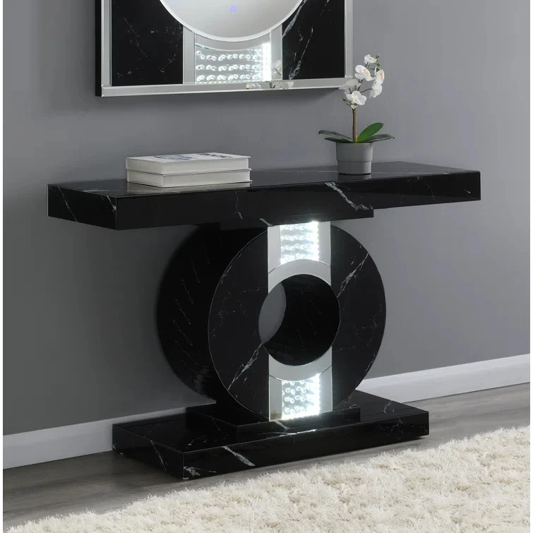 High Quality MDF Glass Marble Pattern Console Table With LED Lights For Home Decor