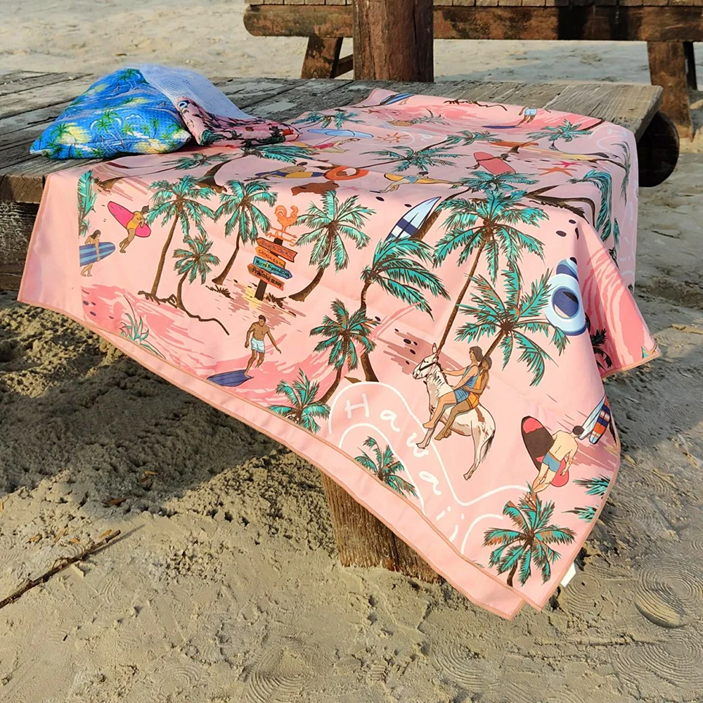 custom sublimation printing beach towels swim quick dry towel with mesh beach bag for beach towel gift