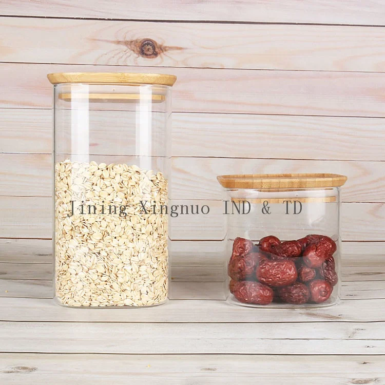 High Quality Square Shape Big Size Glass Jar/Borosilicate Glass Food Container With Bamboo Lid
