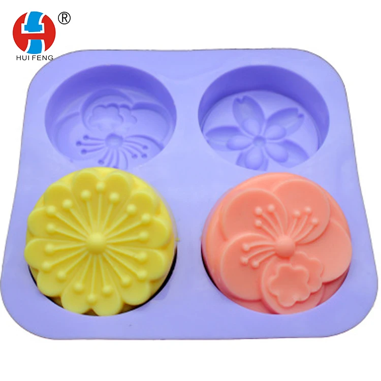 
BPA Free 4-cavity round flower without bisphenol a customized durable silicone soap baking molds Handmade 
