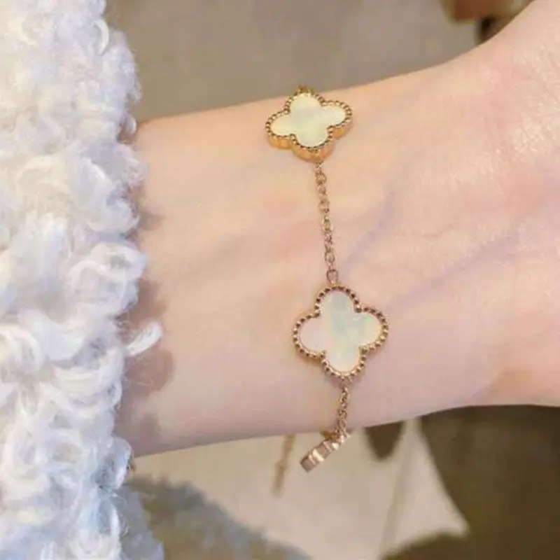 Waterproof Exquisite 18k Gold Plated Zircon Four Leaf Clover Fashion Jewelry Set Girls Women Valentine Bracelet Ring Earrings