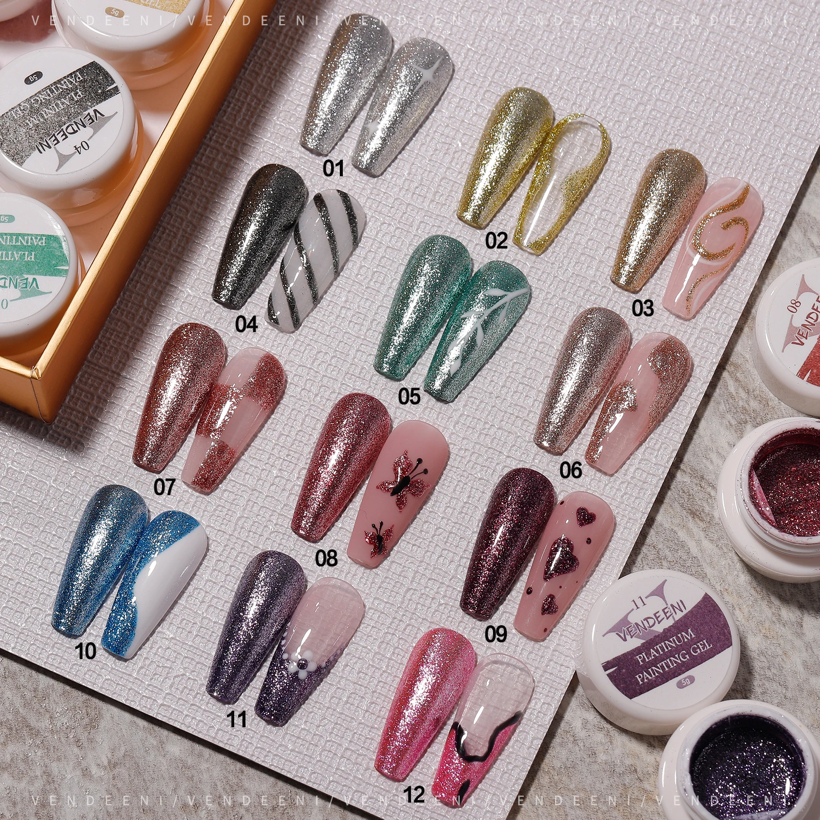 Vendeeni Private Label New Arrival Nail Art Product Soak Off Nail Painting Gel Polish Artistic Platinum Painting Gel