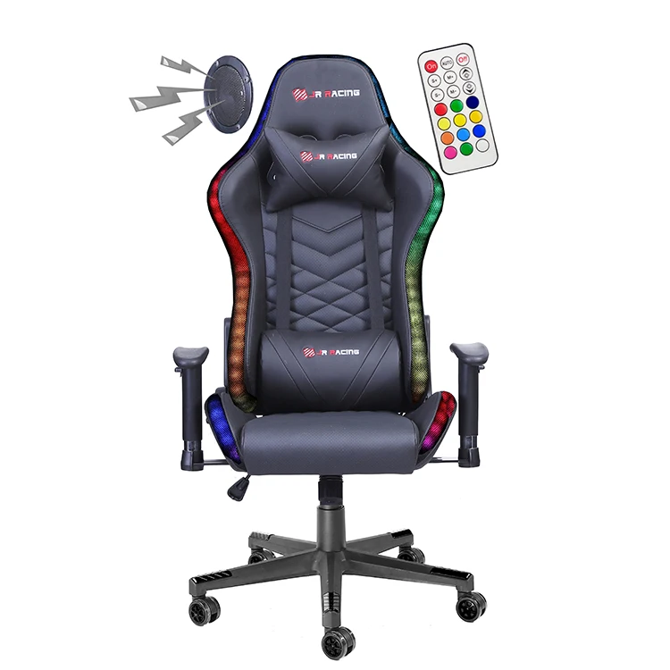 RGB Leather Gaming Chair Speakers Led Massager Computer Chair With Massage