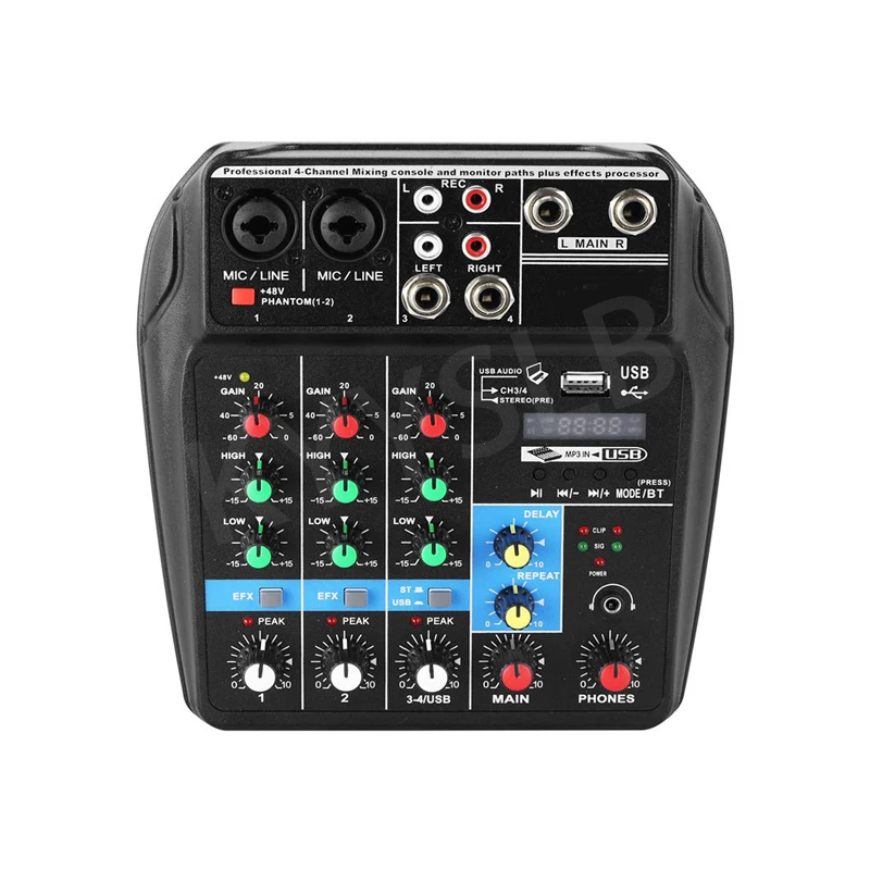 OEM ODM Blueteeth Sound Card Digital Small 4-way Audio Mixer Professional Live Stage Usb Mini Home Audio System Mixer
