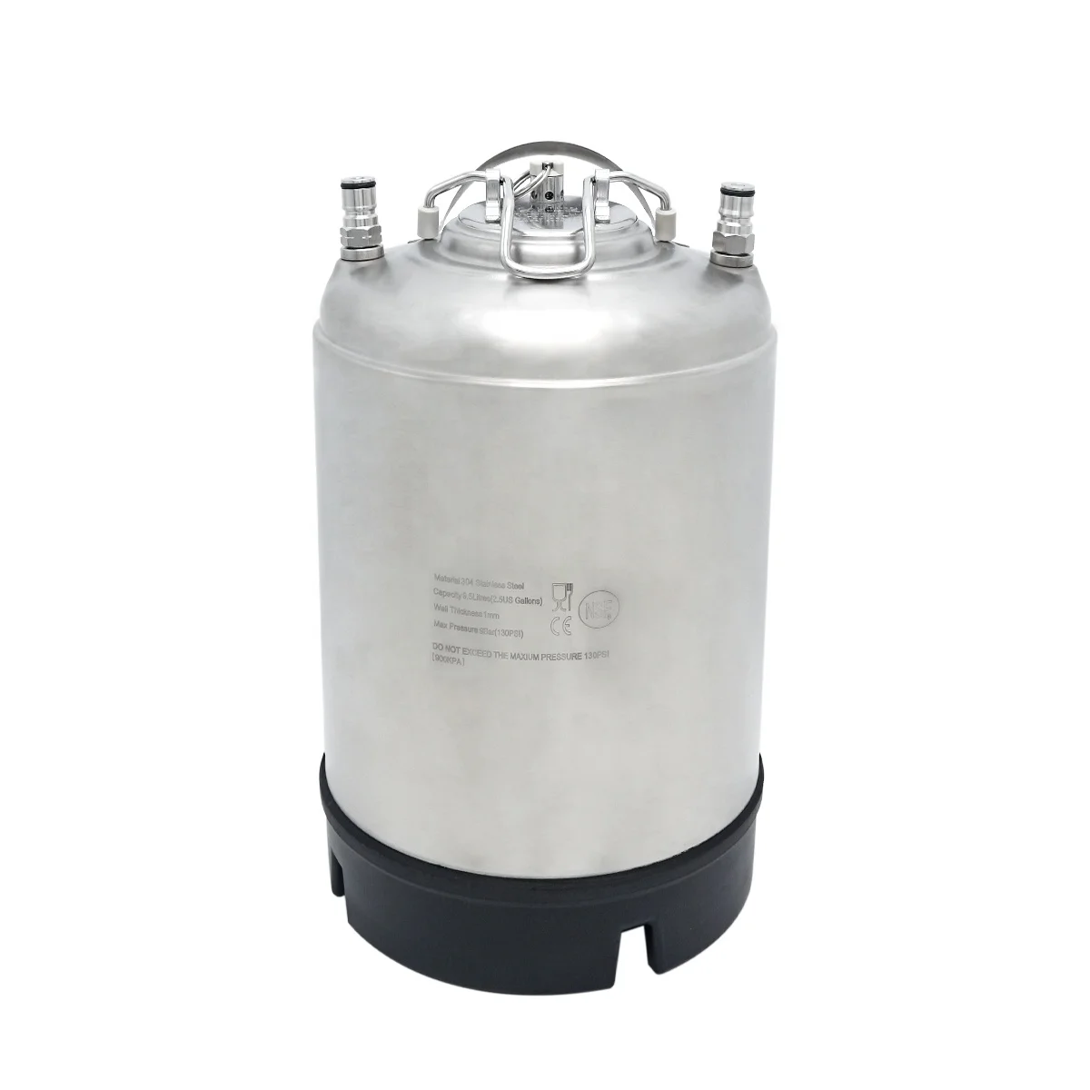 2.5 Gallon 9.5 L Stainless Steel with Dual Rubber Handles Corny Keg