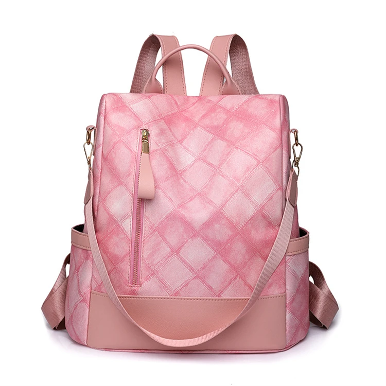 2024 promotional logo floral girls pink leather backpack manufacturers
