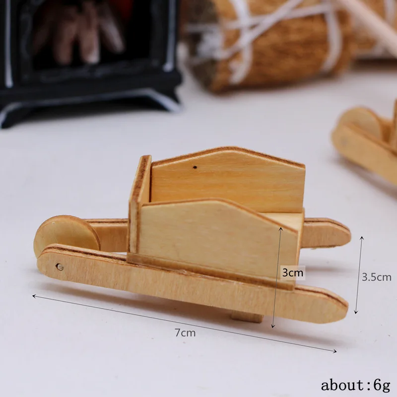 Doll House Winter Scene Set Accessories Mini Grass Woven Bag Miniature Wooden Match Small Cart Bright fireplace