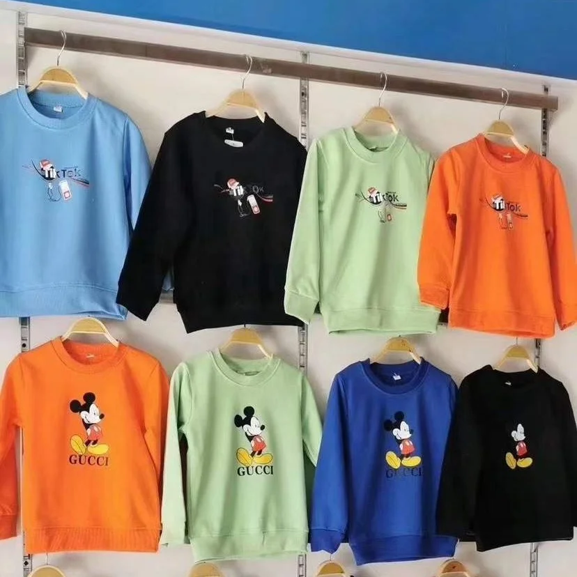 Apparel stock kids round neck screen print animal letter  pattern long sleeve t shirt for little boys and girls