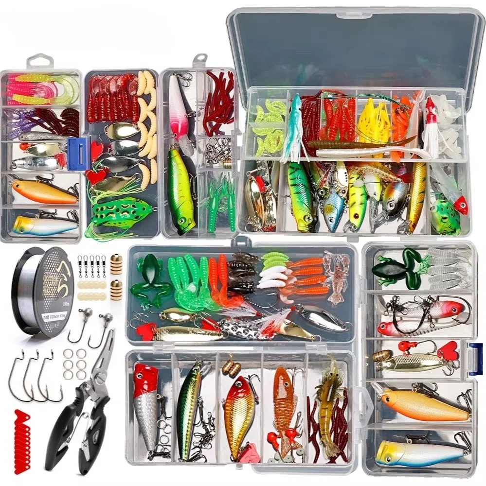 Wholesale fishing lures kit with plastic box multiple mix black minnow crankbait soft lure wobbler set