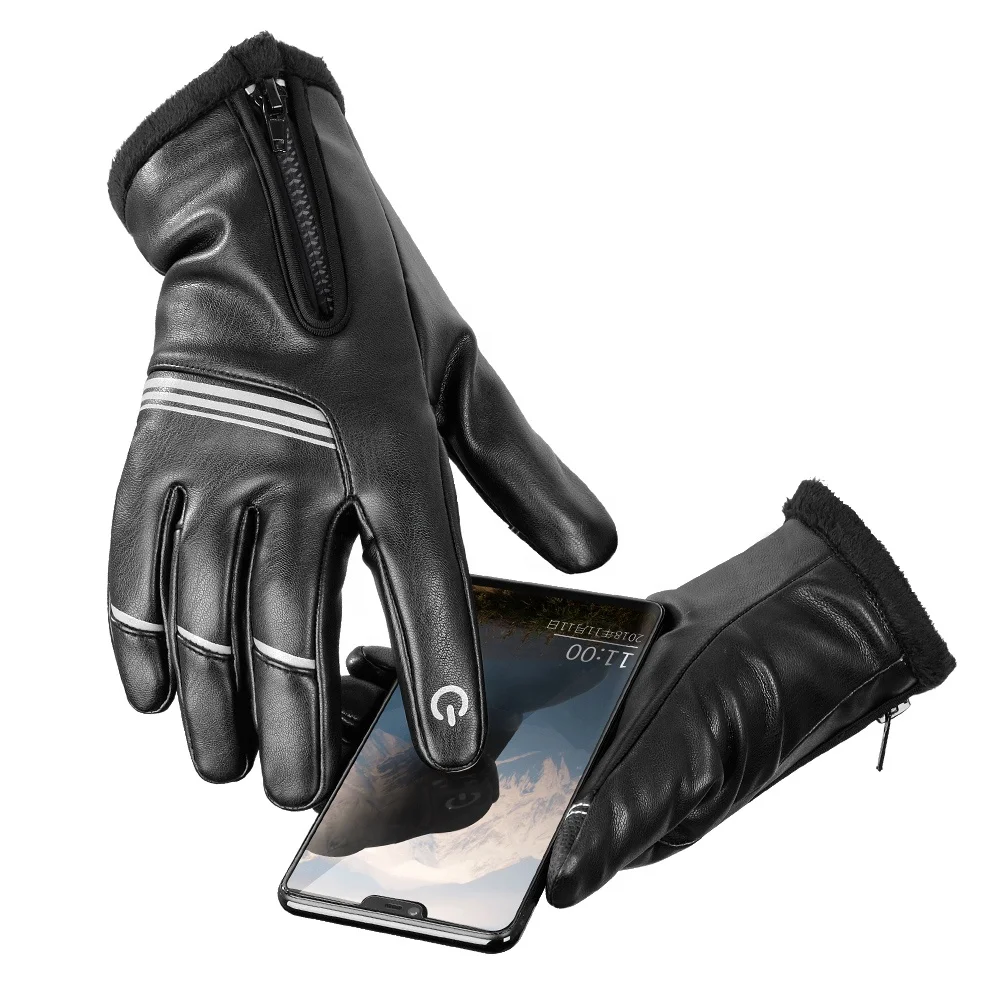 
 WHEEL UP Winter Gloves for Driving up Warm Polar Fleece Touch Screen PU Leather Full Finger Universal Unisex  