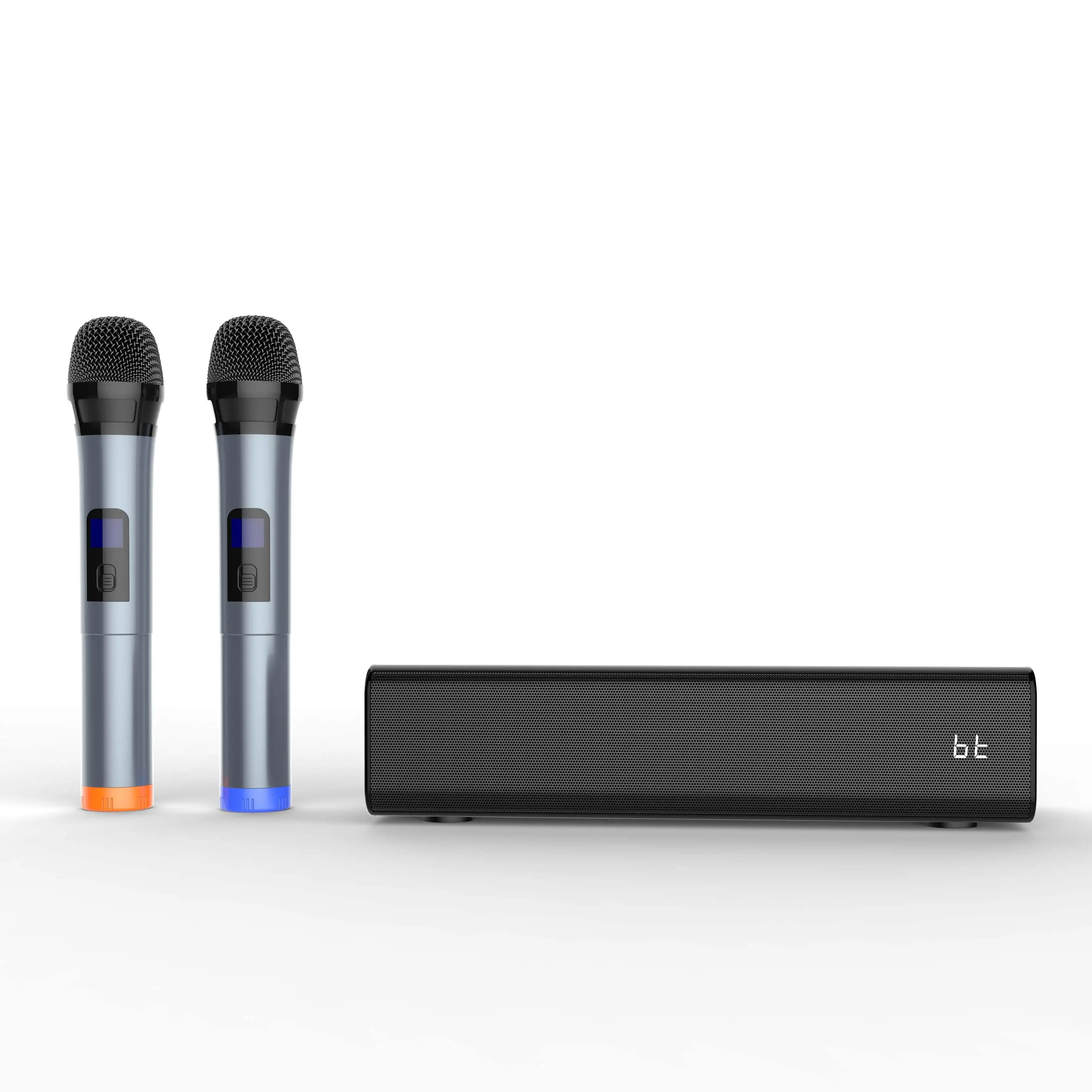 New Chargeable Portable Family KTV Karaoke Blue tooth bt  Speaker With Double UHF Wireless Microphones