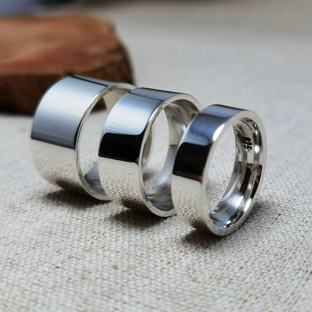 Простые Кольца из настоящего серебра 925 пробы для женщин и мужчин с полированной отделкой, простые удобные плоские обручальные кольца для пар