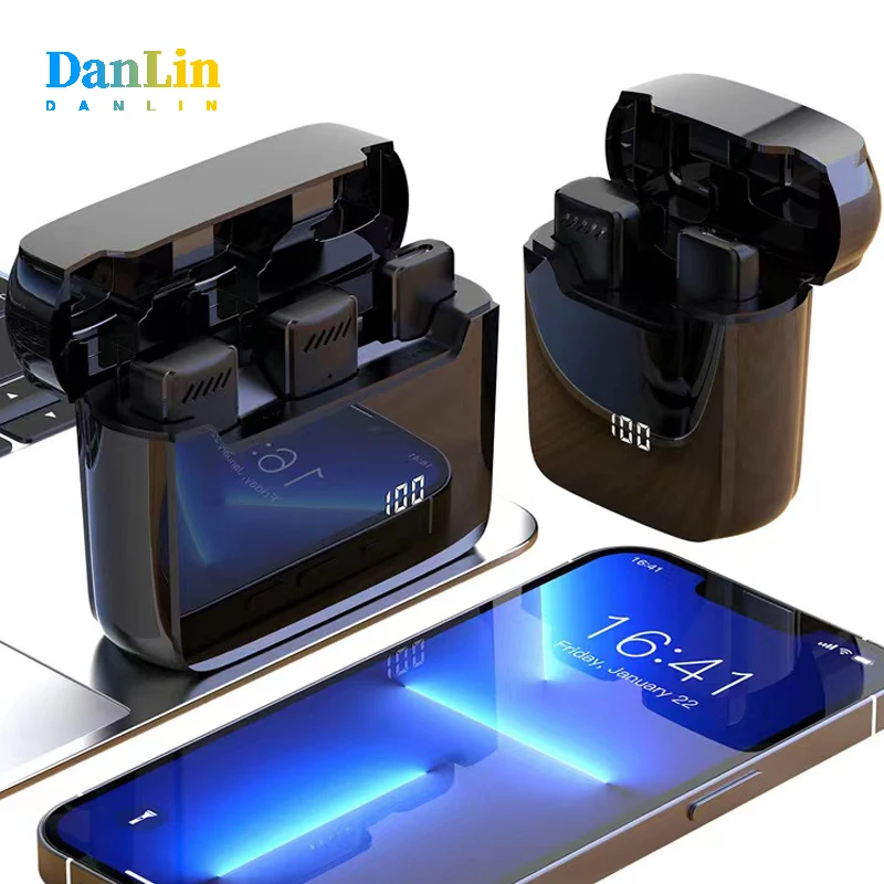 2022 Wireless Lavalier Microphone Portable Audio Video Recording Mini Mic for  Youtube Live Streaming With Charging Box