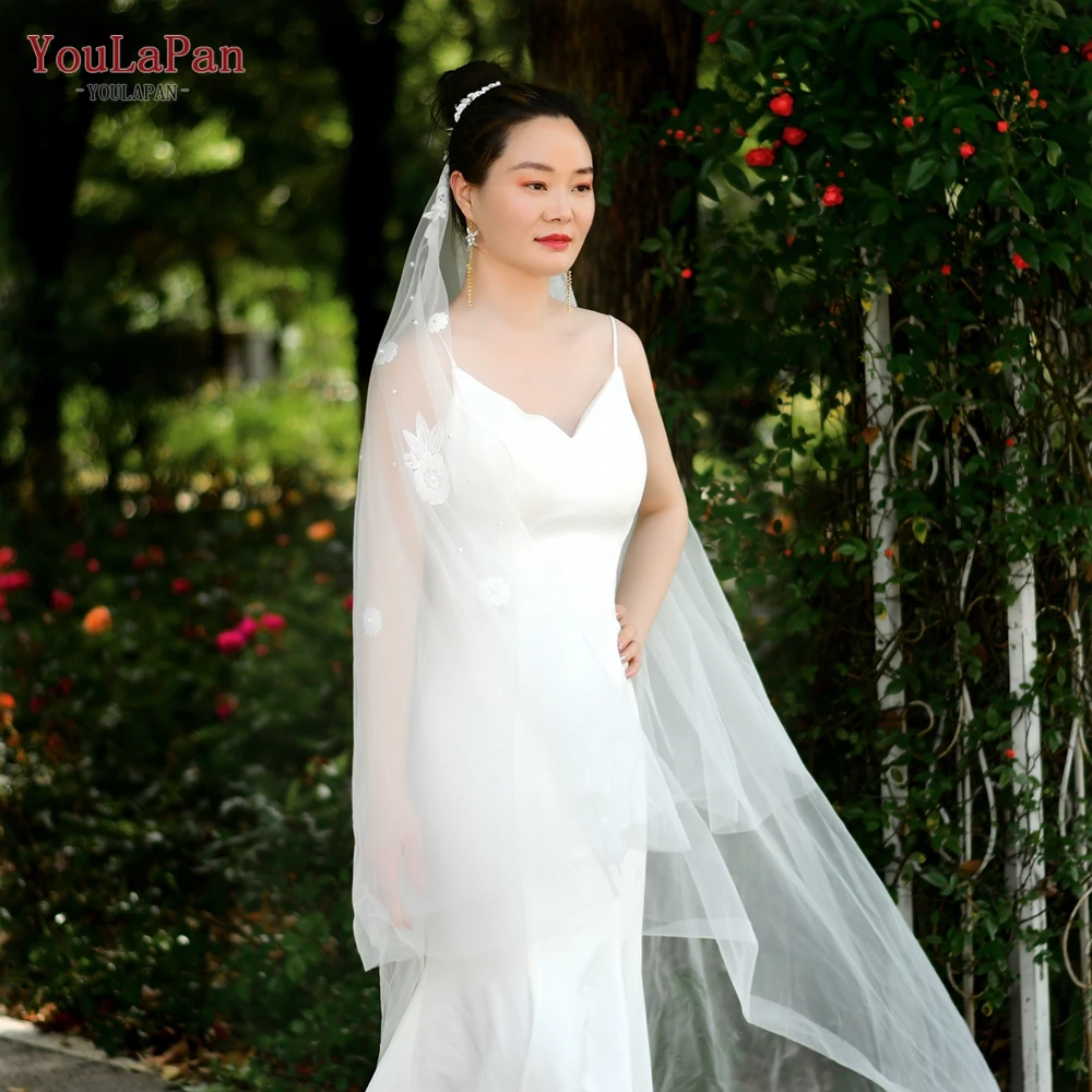  YouLaPan V61Fabric Цветочная мягкая Свадебная двухслойная кружевная жемчужная вуаль белые свадебные аксессуары длиной 2