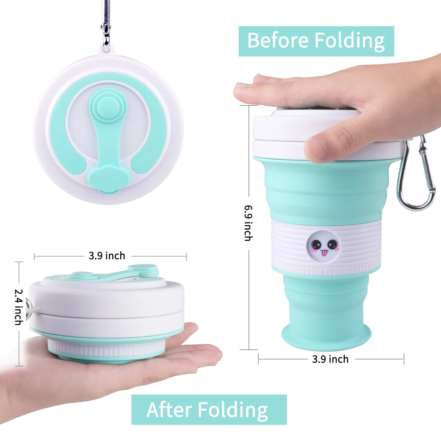 18 oz Double Wall Sleeve Travel Mugs Foldable Silicone Rubber Drinking Leak Proof Portable Reusable Collapsible Coffee Cup