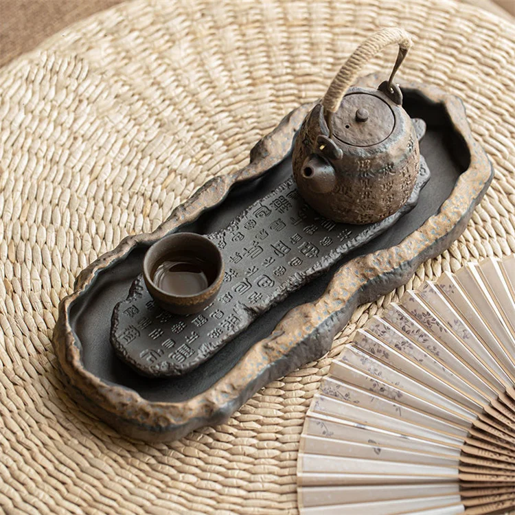 Harmony High Quality Wholesale Coarse Pottery Gilded Teapot With Tray Household Vintage Tea Set Pot Tray Tea Sets
