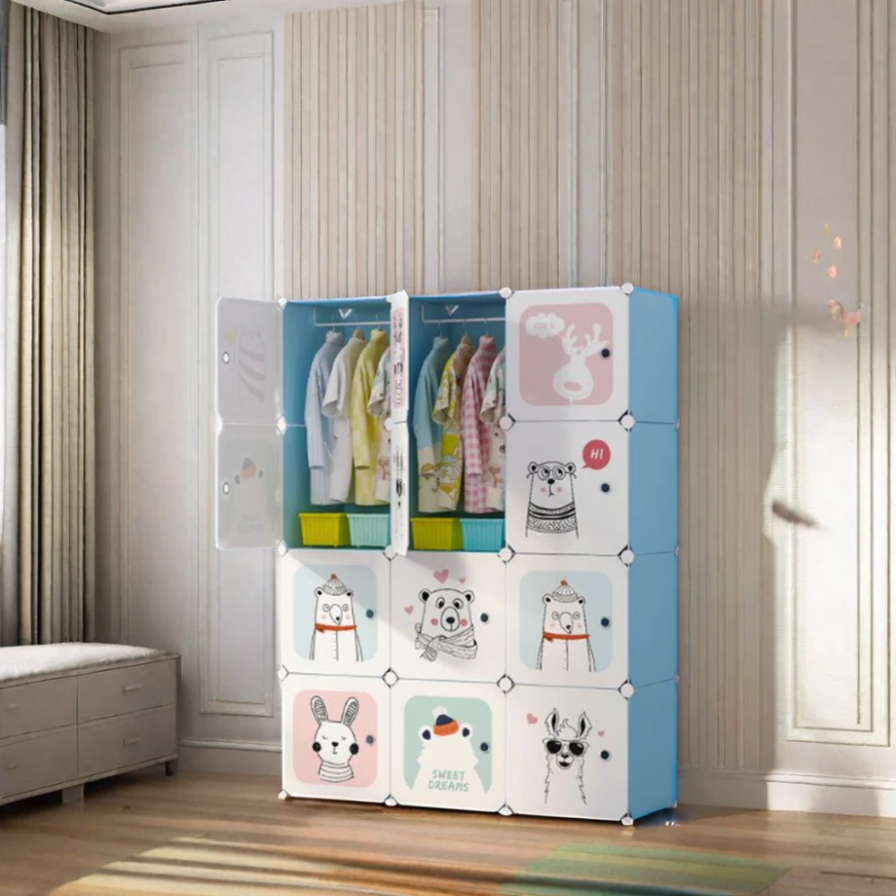 12 Cubes Apple Green Color Portable Kids Cartoon Double Color Design Furniture Bedroom Mini Mobile Wardrobe