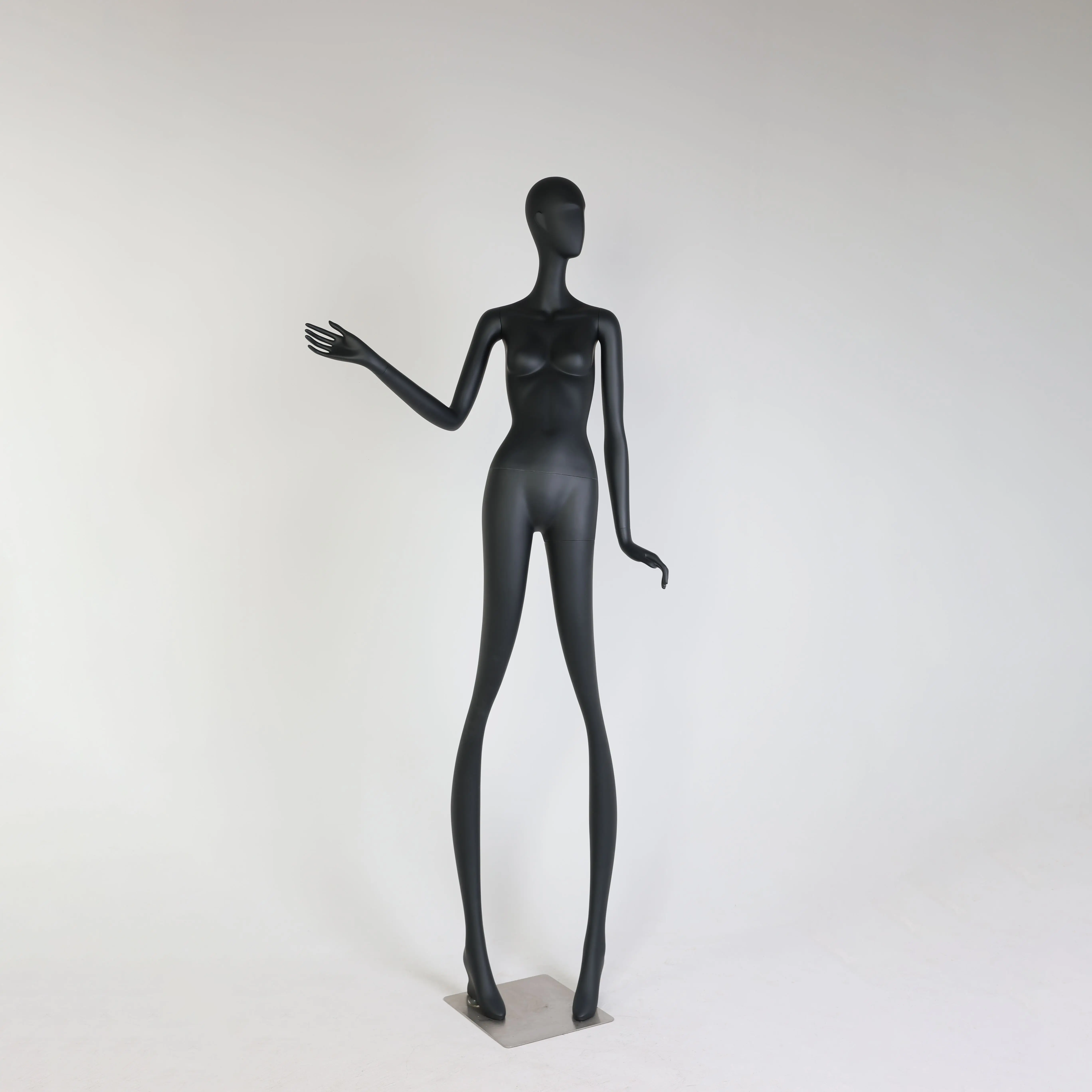 Window Merchandising Full Body  Egg face Matte Black Elegant Tall Female Fiberglass Mannequin For Dresses