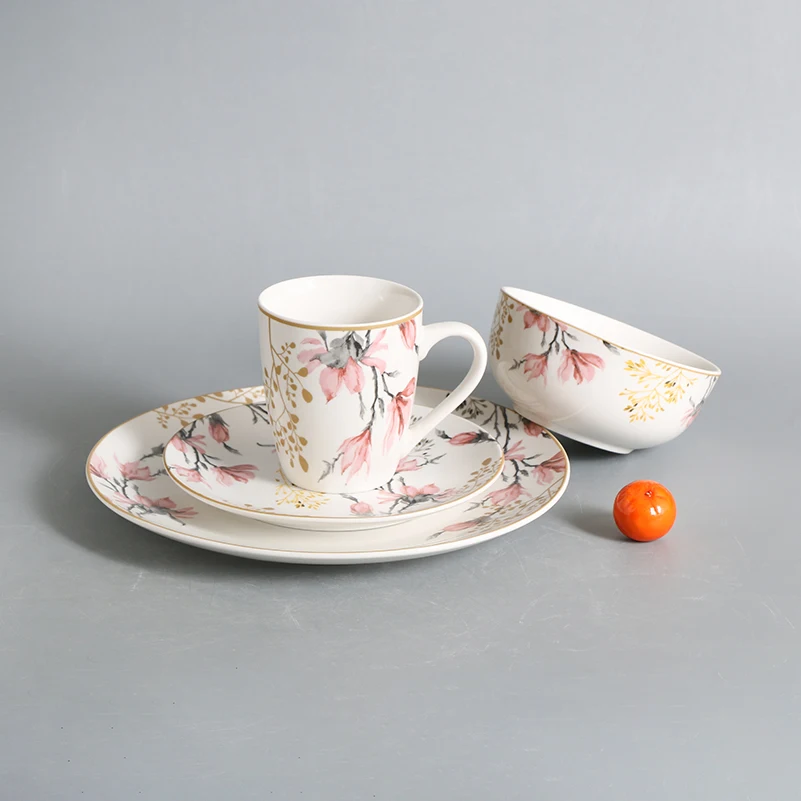 Factory direct sales 16 piece dinnerware set decals elegant dinner sets luxurious porcelain plate bowl ceramic tableware set