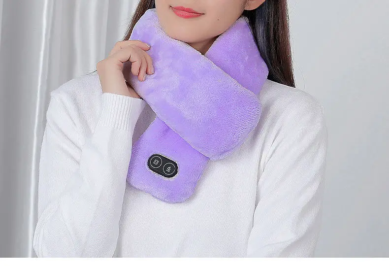 Winter Plush Pink Black Smart Intelligent Heating USB Rechargeable Neck Wrap Warmer Massage Electric Heated Scarf