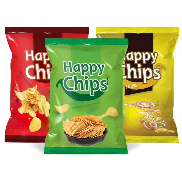 Custom Printed Back Seal Pillow Pouch Packaging Bags Low MOQ Laminated Popcorn Snack Food Grade Plastic Potato Chips Bags