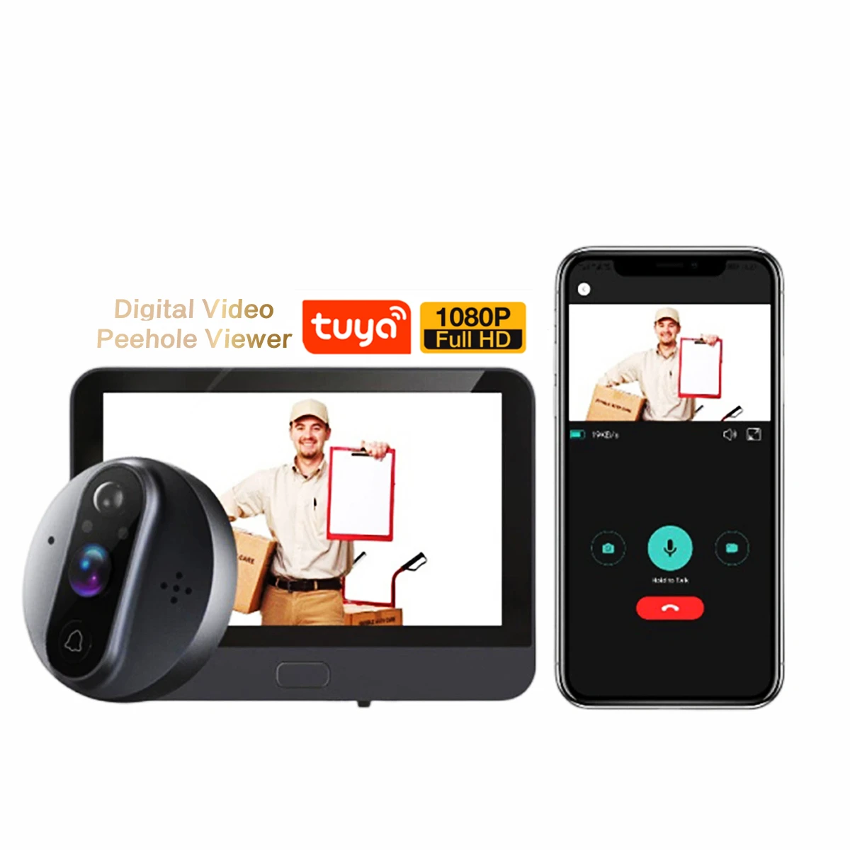 Hd 1080p Tuya Smart App Support Wifi Door Camera Wide Angle Viewing Auto Reminding Smart Door Viewer