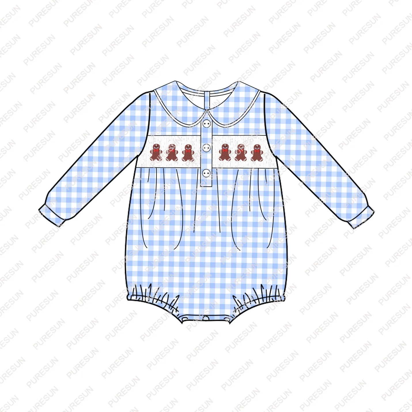Puresun smocked kids clothing christmas gingerbread smocked children wear fall winter baby girl boutique outfits for custom