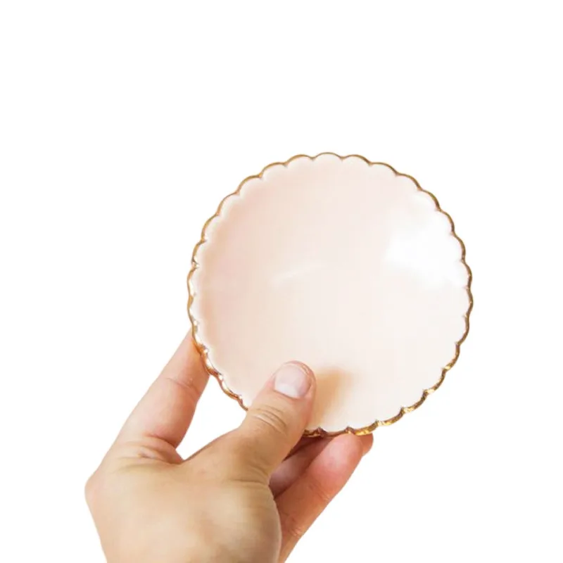 Hot Sale Ceramic Trinket Jewelry Dish With Gold Scalloped Edge Tray for Rings Earrings Necklaces
