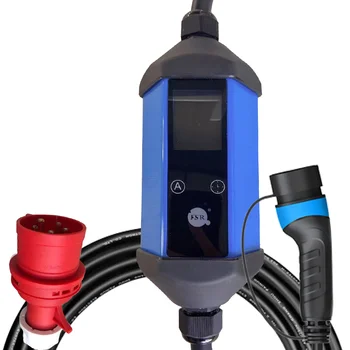 fisher IEC62196 Type 2 16A 11KW 3phase adjustable current EV Charging Station LCD Display Mode 2 Portable EV Charger with CE TUV