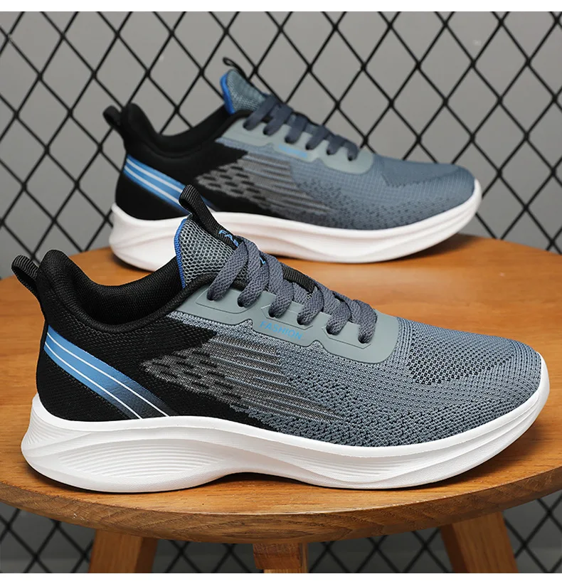 New products black flying knit sport sneakers wholesale breathable casual height increase running for men shoes