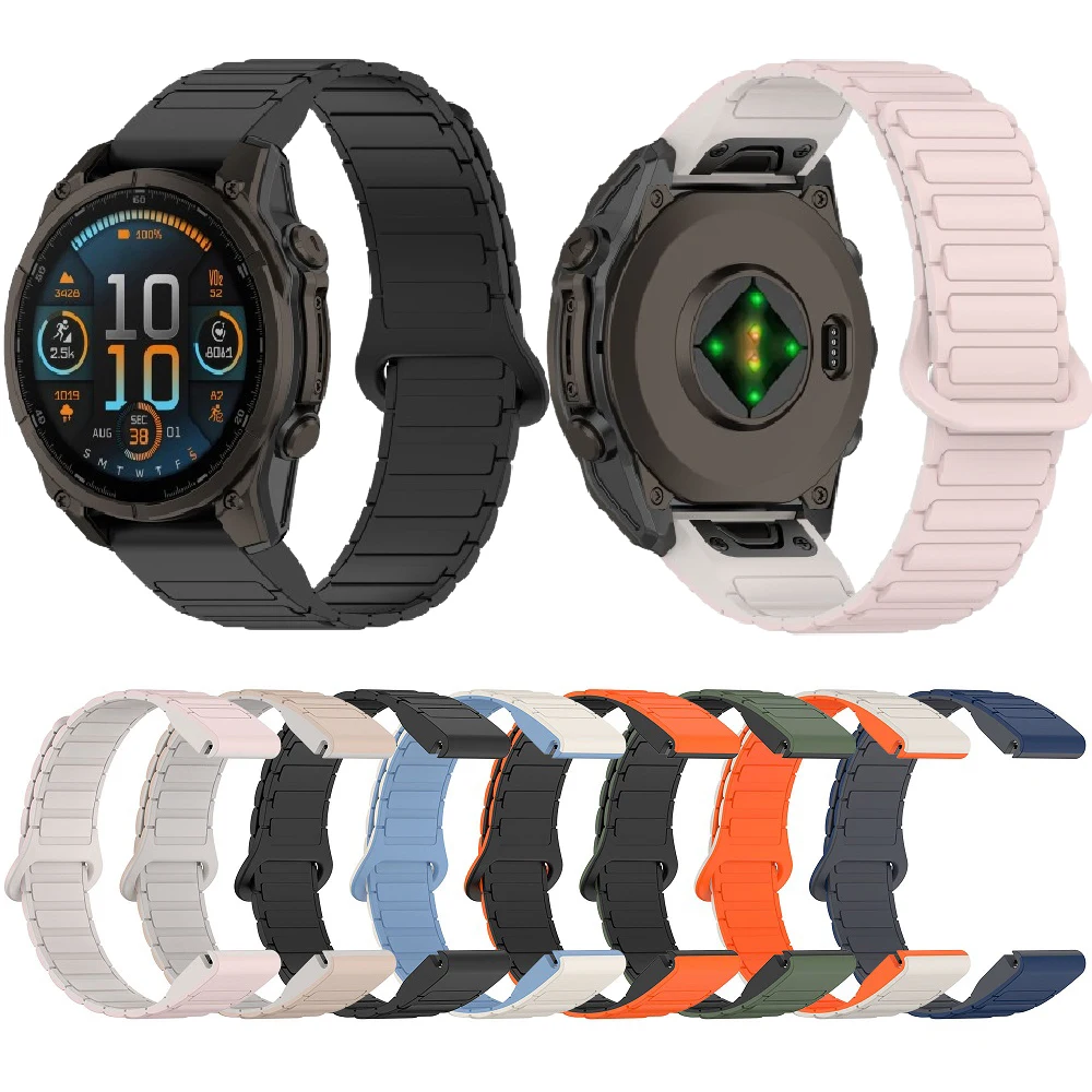 Спортивный браслет 20/22/26 мм сменный Браслет для Garmin Fenix 5 6 7 8 Enduro 3 двухцветный Магнитный силиконовый ремешок часов