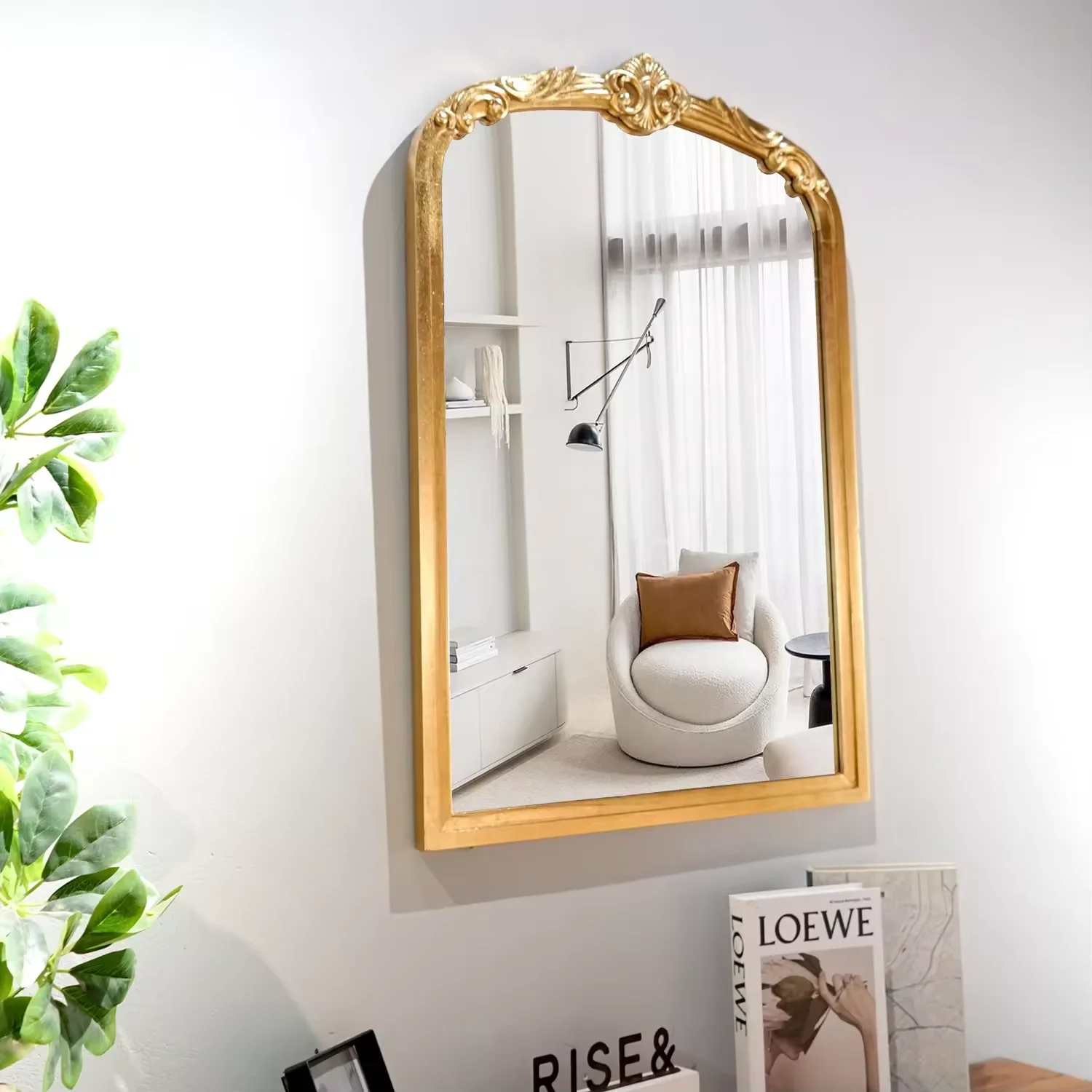 Luxury Design French Mirror Gold Metal Frame Wall Mirror Modern Decor Arch Decorative Hanging Metal Wall Mirror