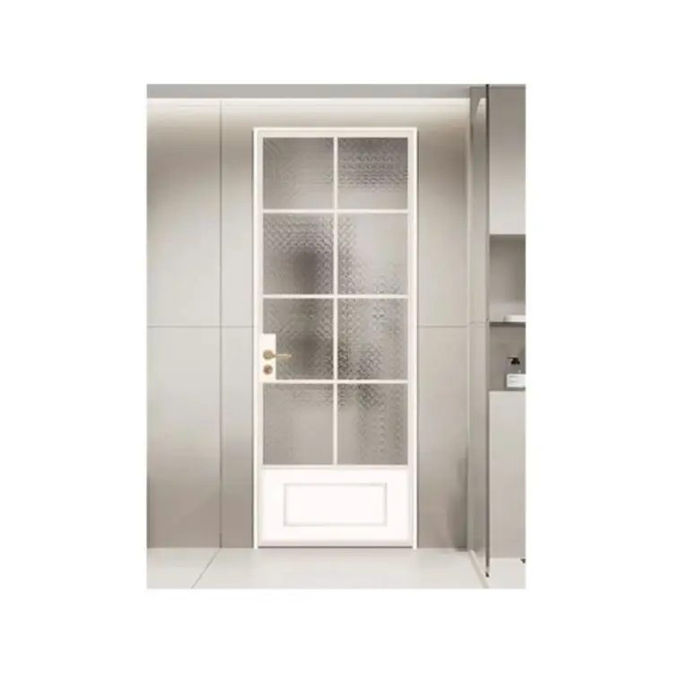 Custom French Retro-Style Aluminum Alloy Curved Toilet Door with Ornate Old Iron Gate Accents and Captivating Art Glass Arches