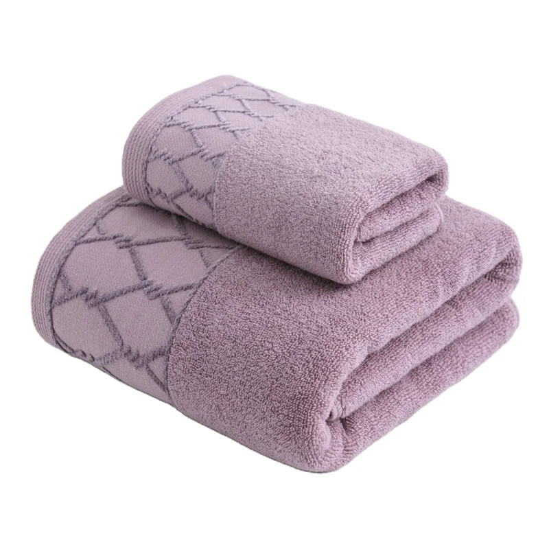 Purple cotton towel set customize jacquard design soft bath towel luxury and soft hand feeling hand towel
