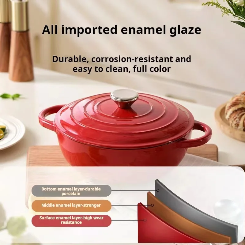 custom logo lid lifter round cookware set pot enamel casserole cast iron dutch oven
