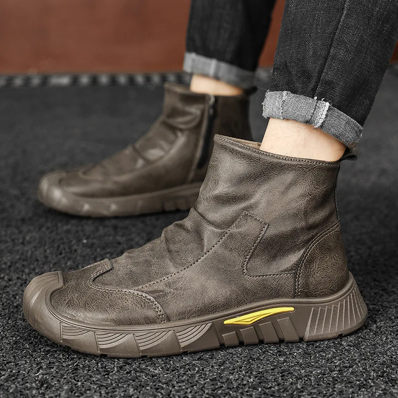 Martin Boots Mens High Top British Style Breathable Workwear Trendy Shoes Waterproof Leather Boots