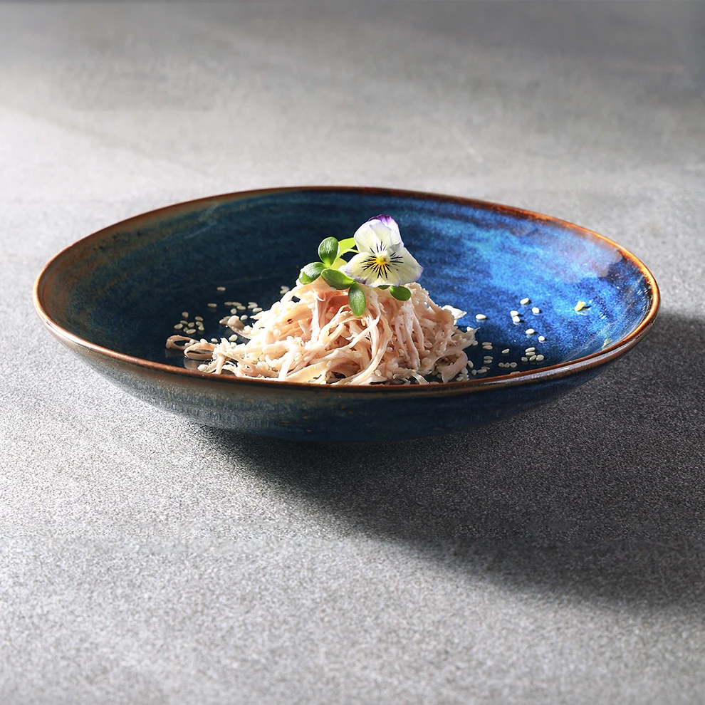 Керамическая тарелка для салата Современная посуда дома 8 дюймов глубоко-реактивный синий цвет круглые блюда и тарелки ресторана из скандинавского фарфора