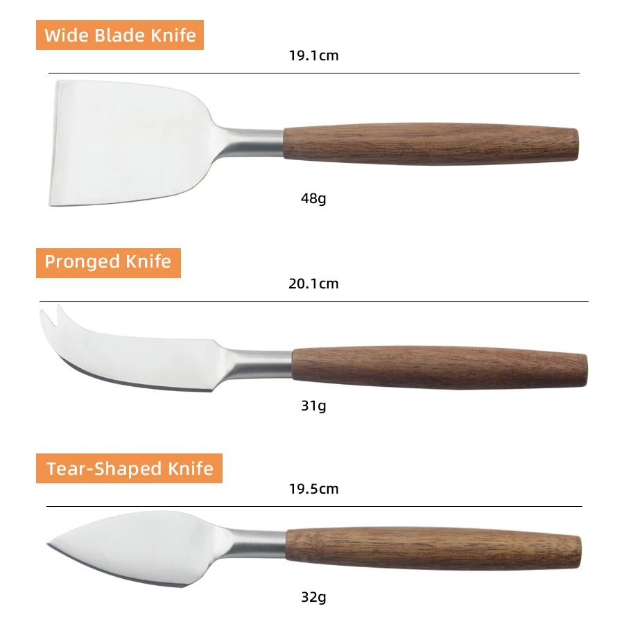 New Arrived Cheese Knives Tools Set Stainless Steel 3 Pcs Butter Spreader Knife With Wooden Handle