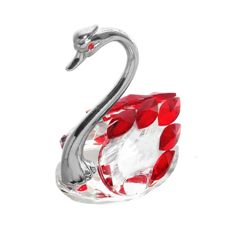 Fancy Figurine Wedding Gift Crystal Swan Wedding Favor With Gift Box with silver neck