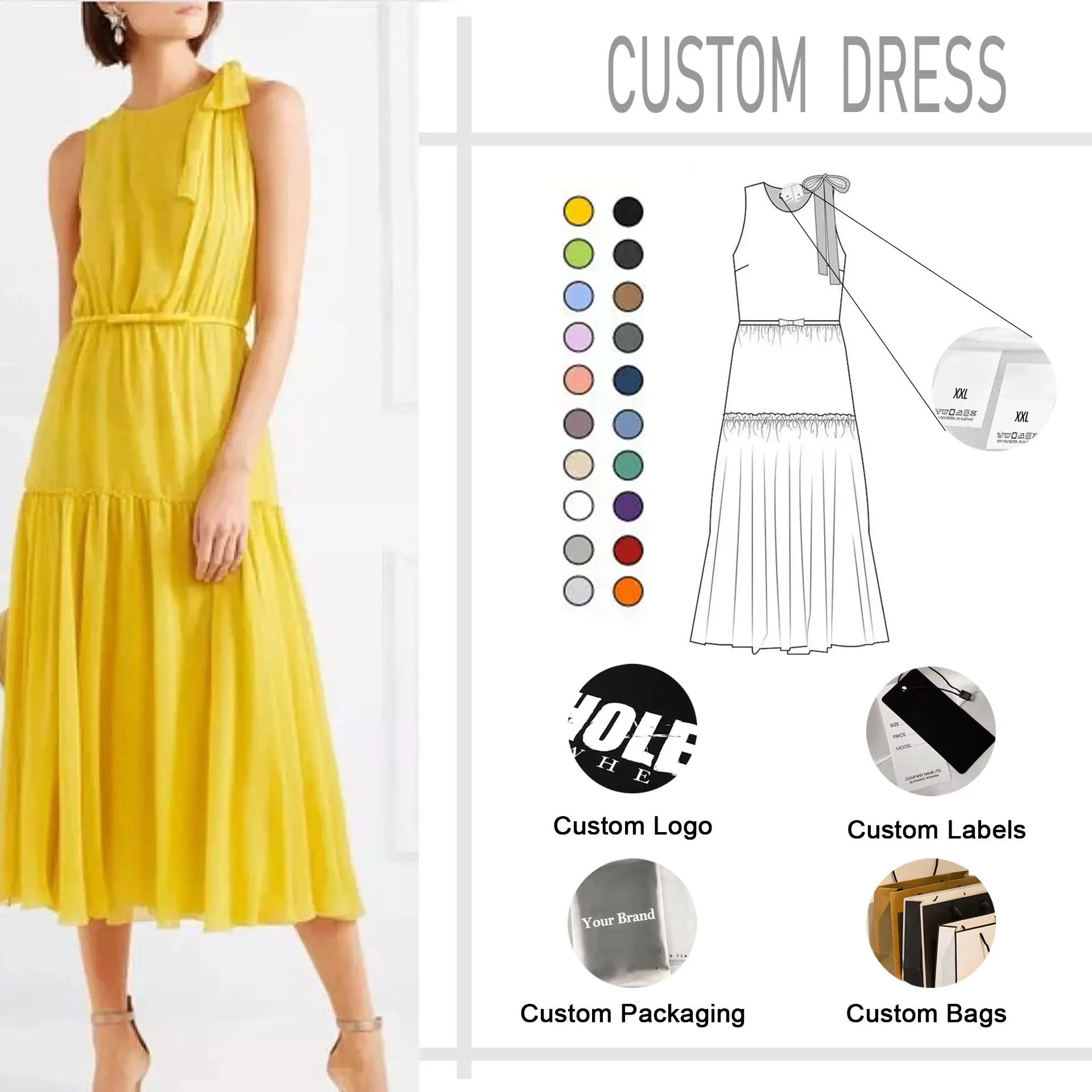 Oem Odm Clothing Manufacturer Clothes Low MOQ Design Custom wholesale Print Logo Ladies Elegant Casual Dresses Women Dress