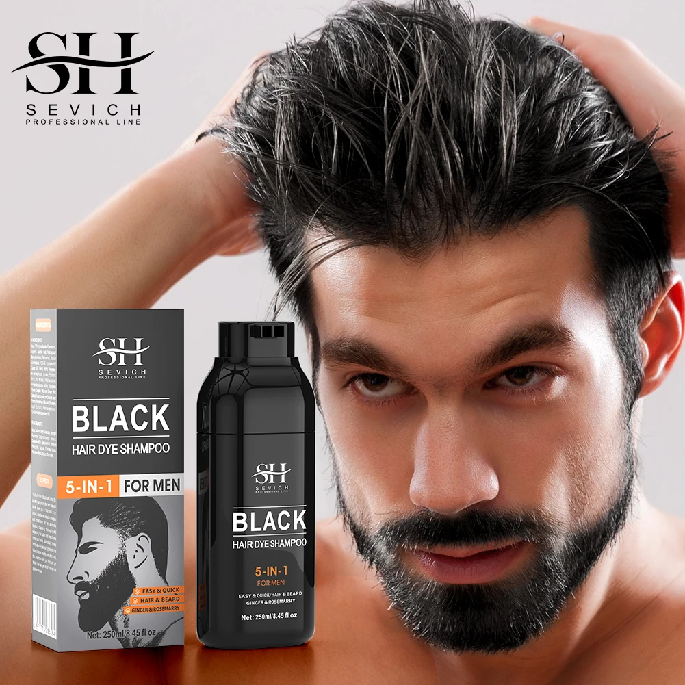 5 In 1 Black Hair Color Shampoo Semi-Permanent Ginger Extract 250ml Black Hair Care Shampoo For Men