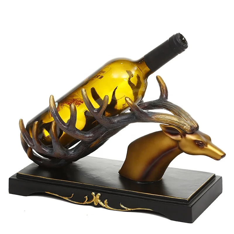 New design accept OEM wine display shelf factory price home decor handmade deer resin statue wine racks