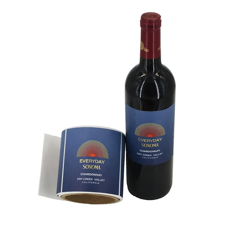 printing custom self adhesive waterproof gold foil embossed chinese bottle wine glass thermo private label sticker printer