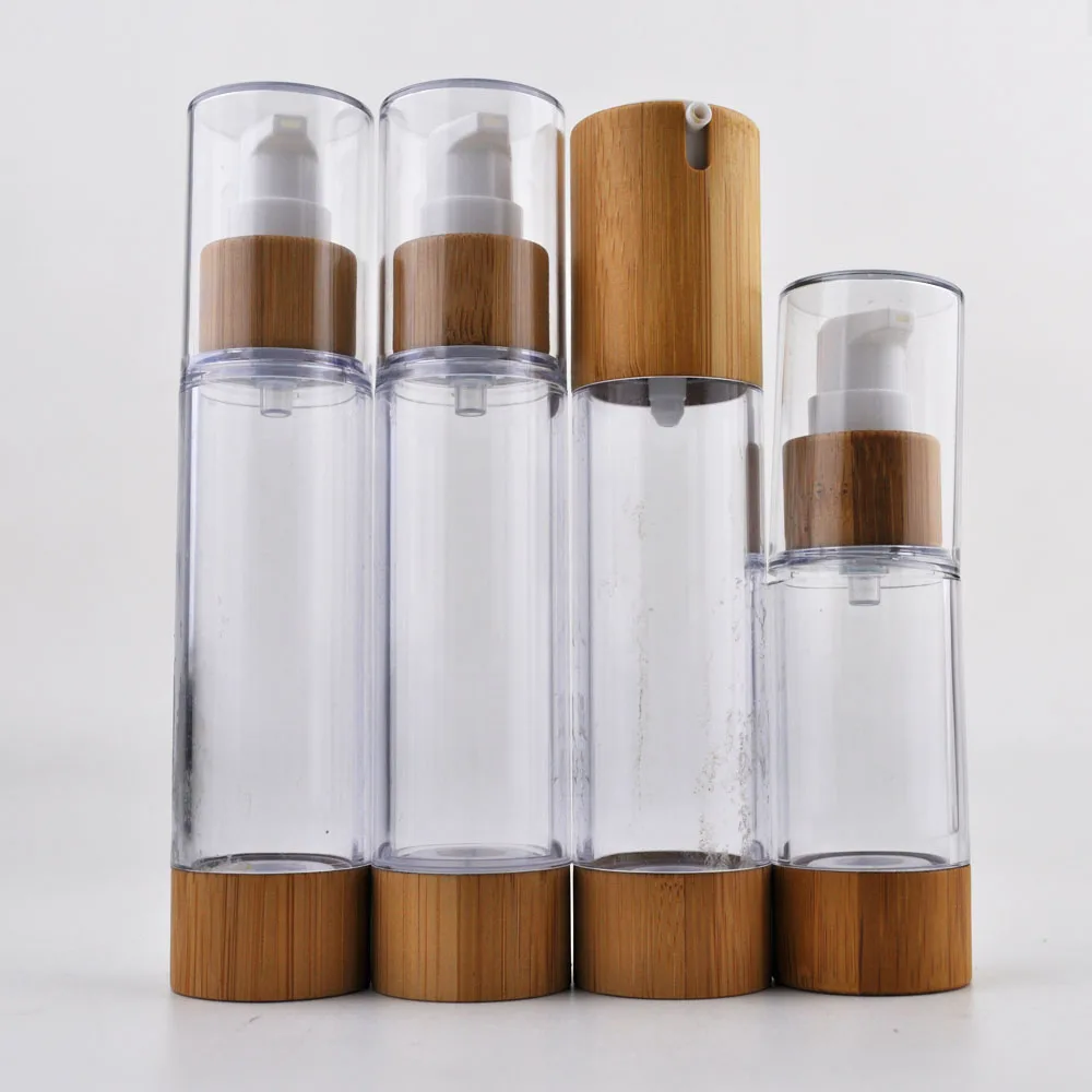 Best Selling 30ml 50ml Engrave Logo Pump Screw Refillable Airless Spray Bottle Fine Mist Bamboo