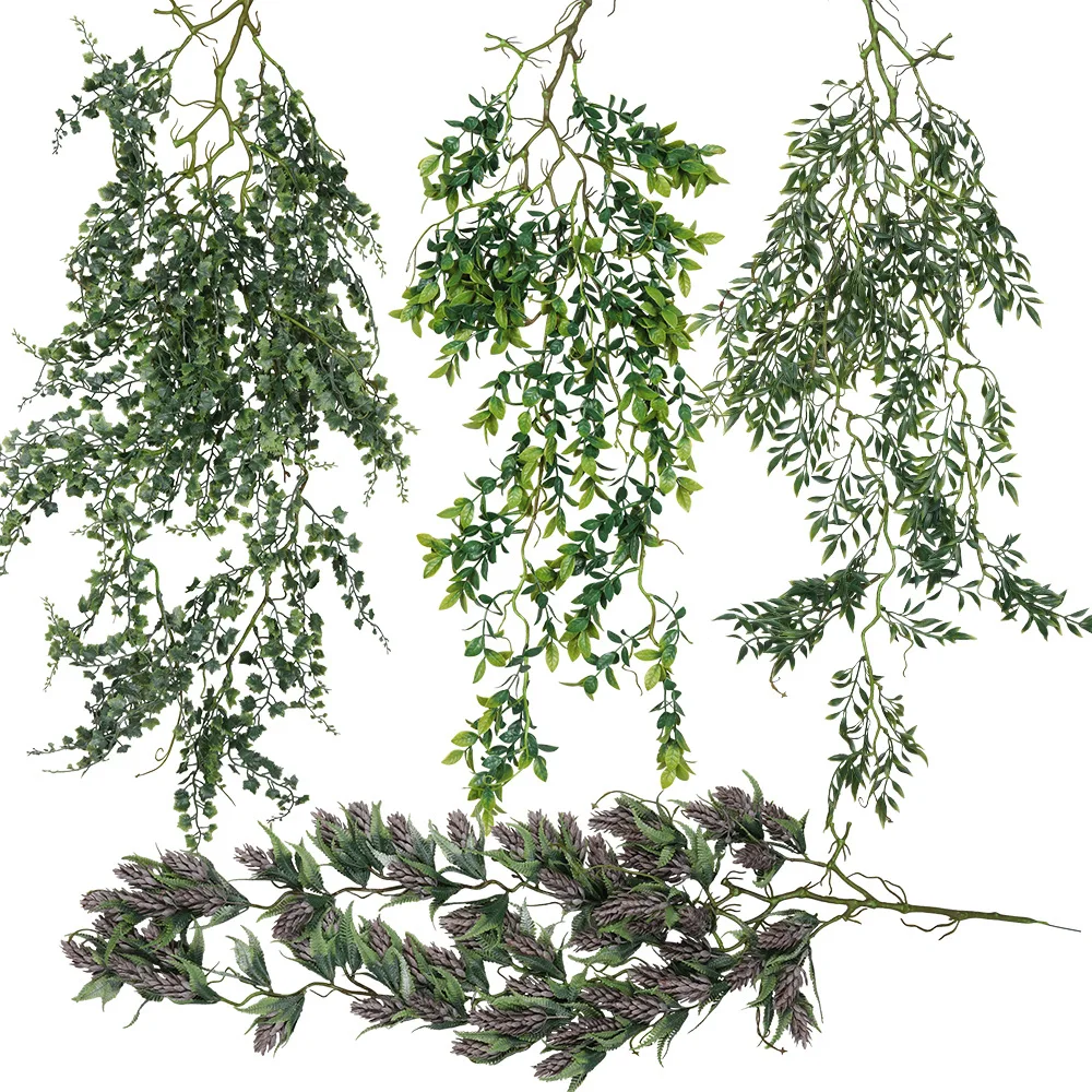 Artificial Simulation Grape Vine Plant Rattan Wall Hanging Green Plants Indoor Tropical Foliage Houseplant Decoration
